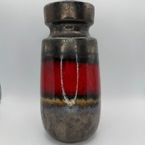 Scheurich Keramik Fat Lava Vase 242-22 West Germany Red Black Mid Century Modern